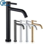 Set of five bathroom basin taps in black, gunmetal, white, chrome, and brushed gold finishes