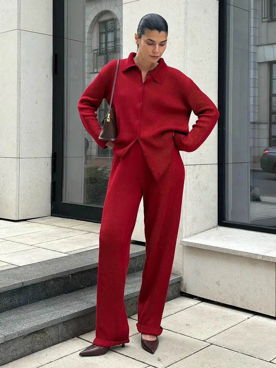 Bornladies Autumn Winter Knit Cardigan Pants Set Two Piece Outfit