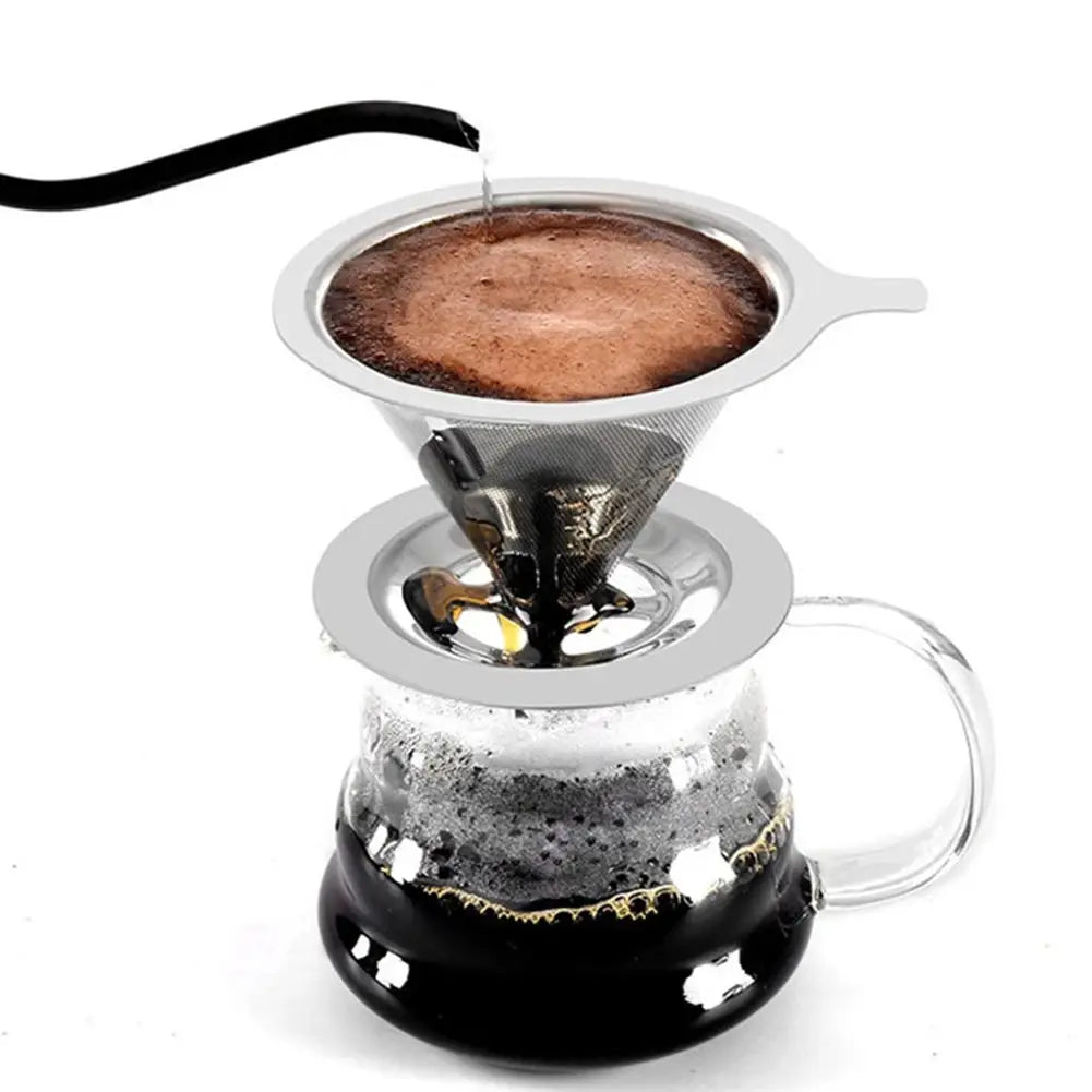 Reusable Coffee Filter Holder Double Layer Stainless Steel Cone Strainer Coffee And Tea Making Tool