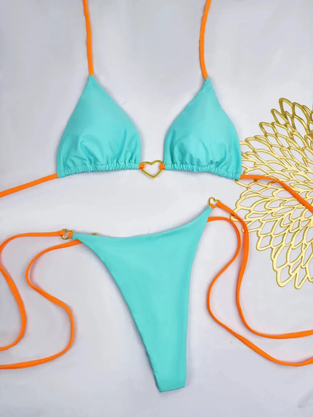 Sexy Halter Bikini Set Solid Color Low Waist Two Piece Swimsuit Triangle Top Thong Bottom Brazilian Biquinis