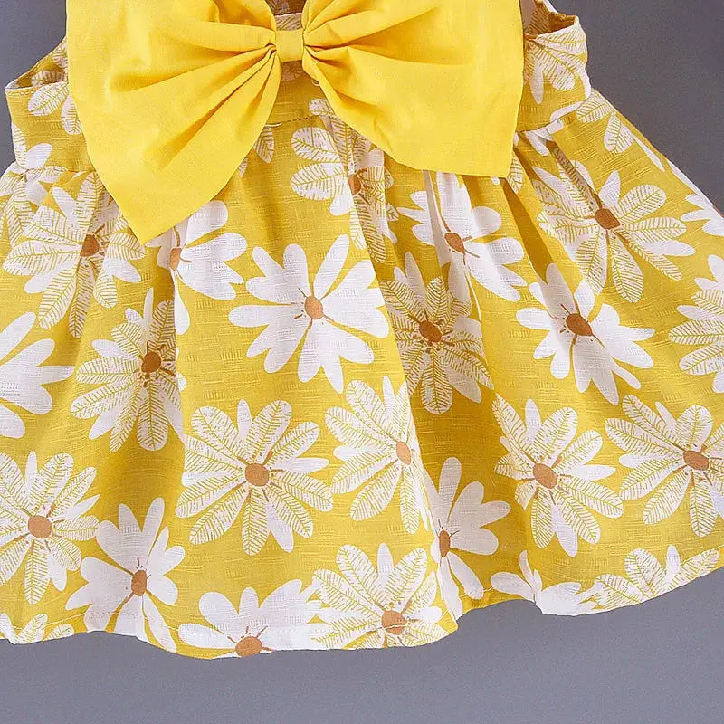 Baby Girl Summer Dress With Bow And Daisy Print Suspender Beach Outfit Hat Included Cute Casual Clothes