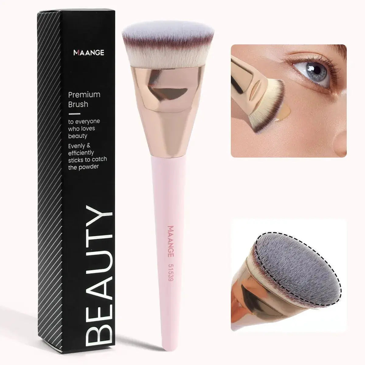 Maange Flat Round Tube Head Foundation Brush For Foundation Concealer Blush Powder Soft Synthetic Bristles Wooden Handle