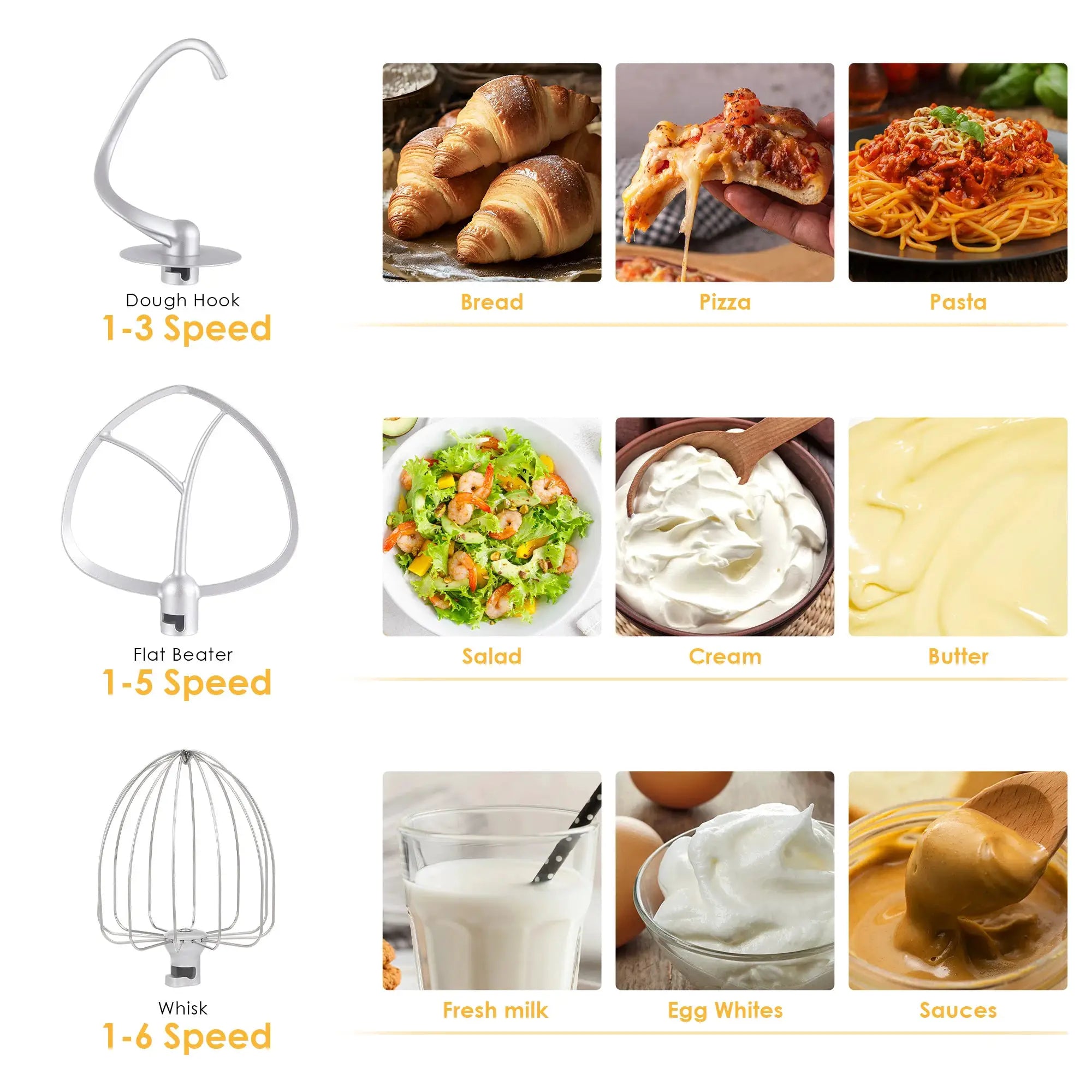 Biolomix Kitchen Stand Mixer 6 Speed 1200W 6L Dough Hook Wire Whip