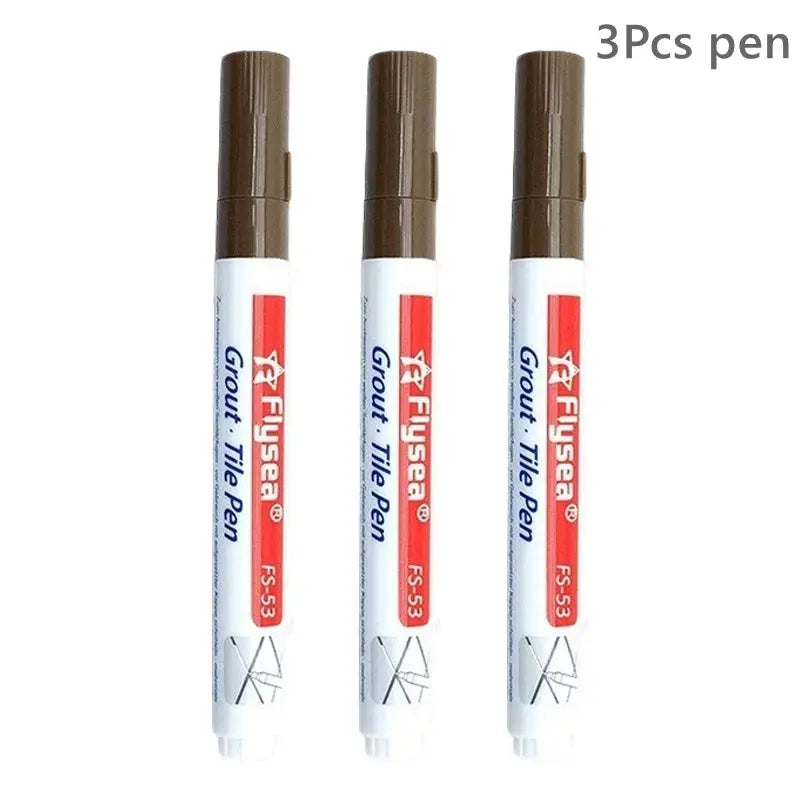 Grout Tile Pen 3-pack waterproof marker for tiles, white bodies with brown caps