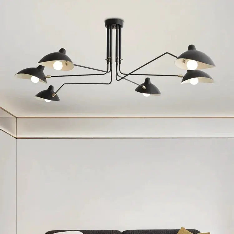 Multi-arm spider pendant light, black metal LED ceiling lamp for living room or study