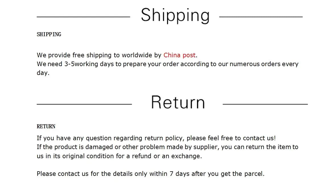 Simples Market shipping and return policy page with text blocks detailing shipping and returns