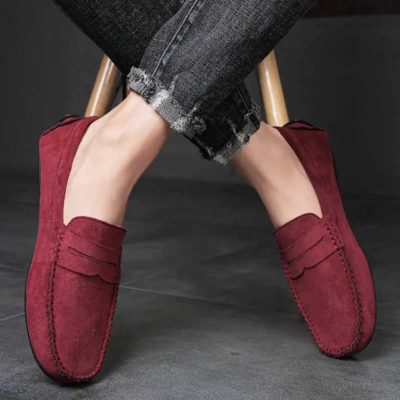 Simples Market men's red suede loafers, slip-on casual driving shoes