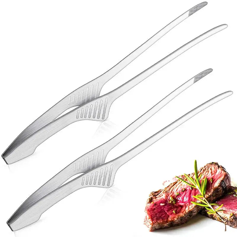 Non Slip Stainless Steel BBQ Tongs For Serving Food Salad Camping Barbecue Buffet Utensils