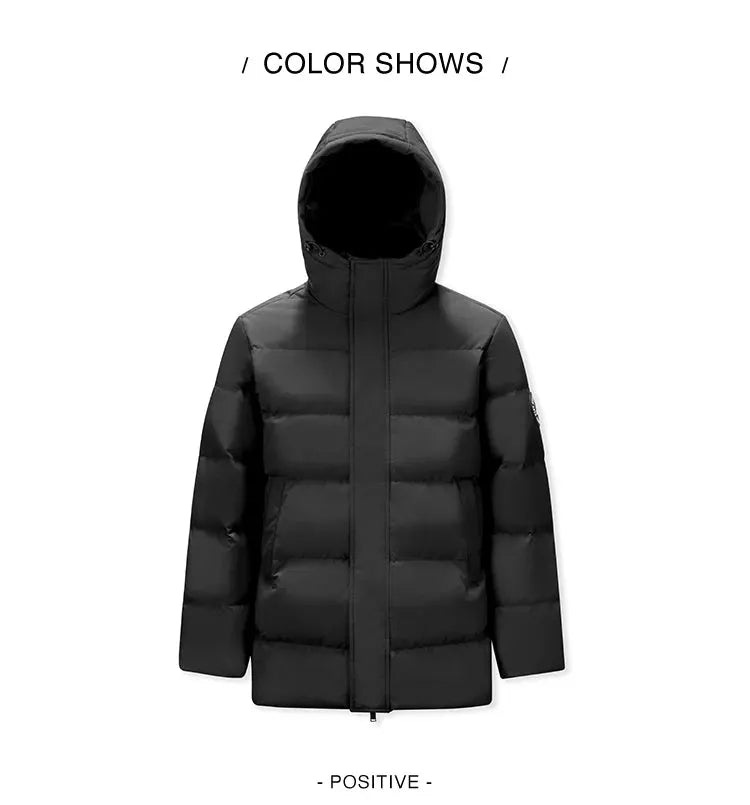 Semir men's down jacket, black hooded mid-length thick puffer coat