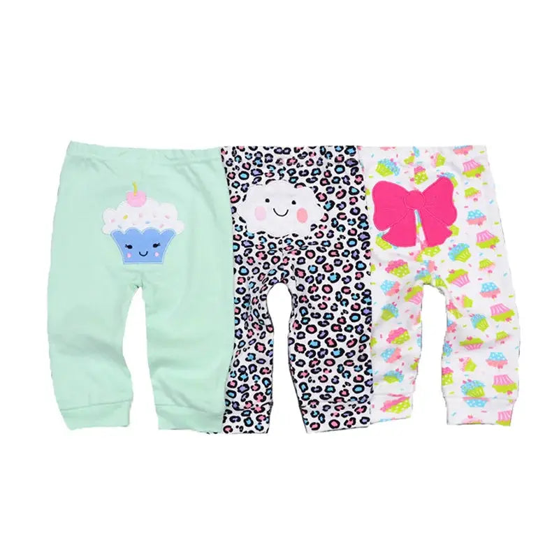 Kiddiezoom 3 Piece Baby Pants Set Cartoon Pattern 100 Percent Cotton Soft Comfortable Trousers For Boys And Girls
