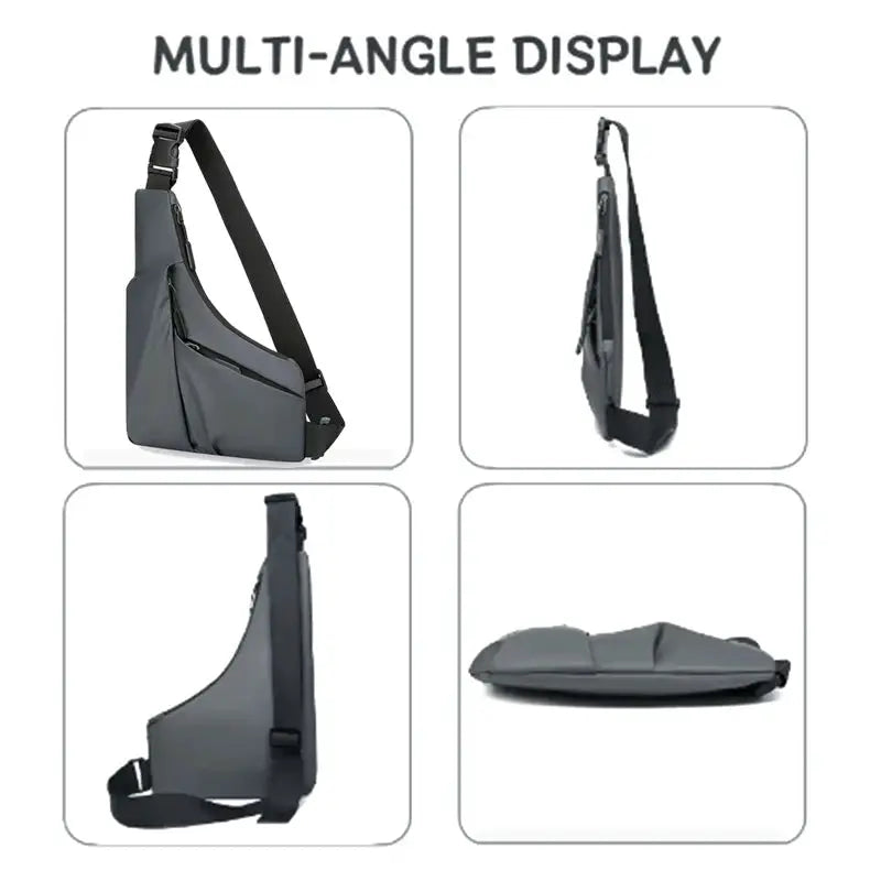 Men's crossbody chest bag Simples Market in gray with multiple pockets for daily use