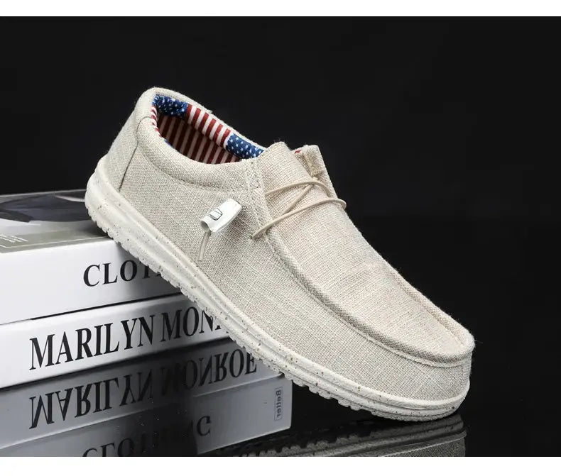 Men's casual canvas loafers, beige, Simples Market, lightweight breathable flats