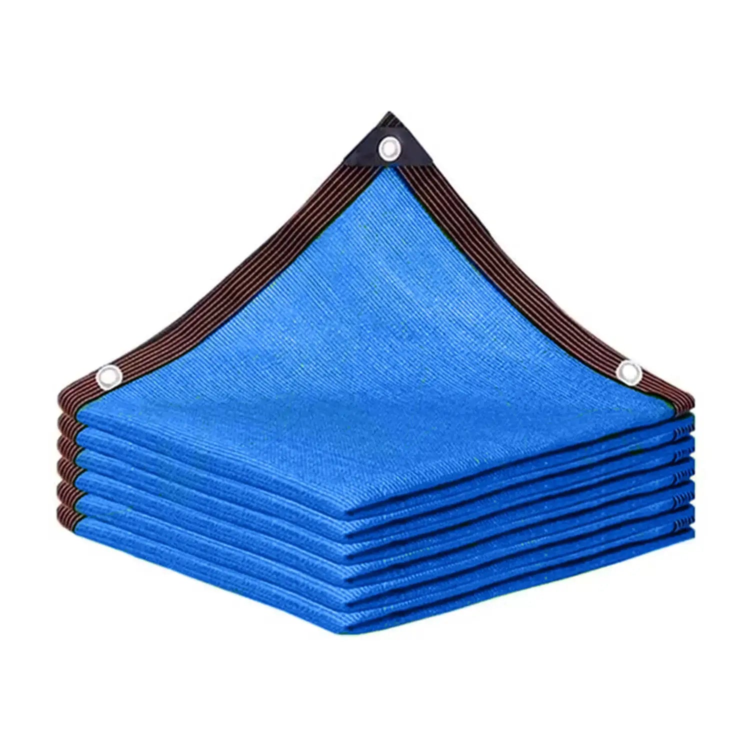 Heavy-duty shade cloth by Simples Market, blue with brown edging and grommets for outdoor shade
