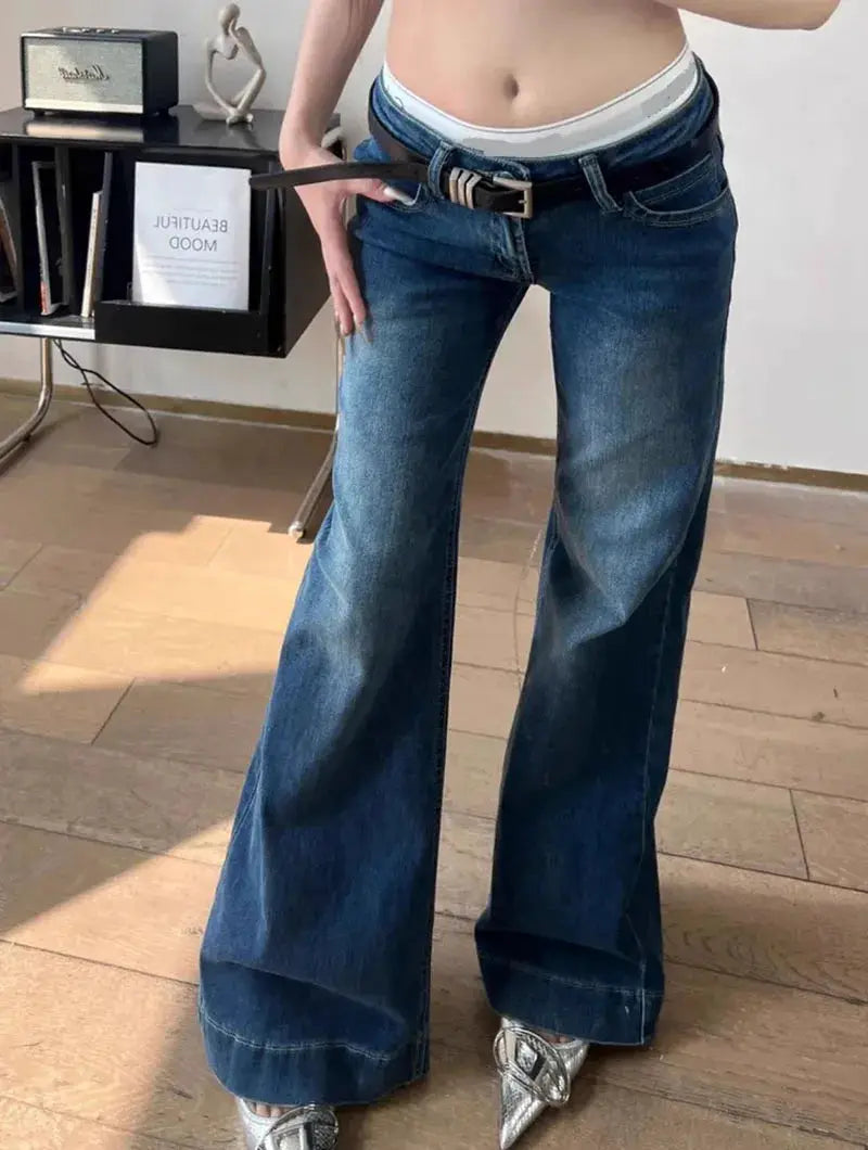 Lucyever Y2K Streetwear Low Waisted Jeans Women Wide Leg Denim Flares