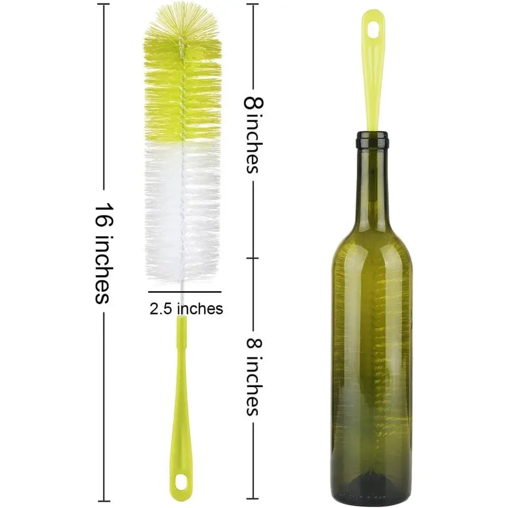 Simples Market 16-inch bottle brush cleaner with long yellow bristles for narrow-neck wine, beer, sport bottles