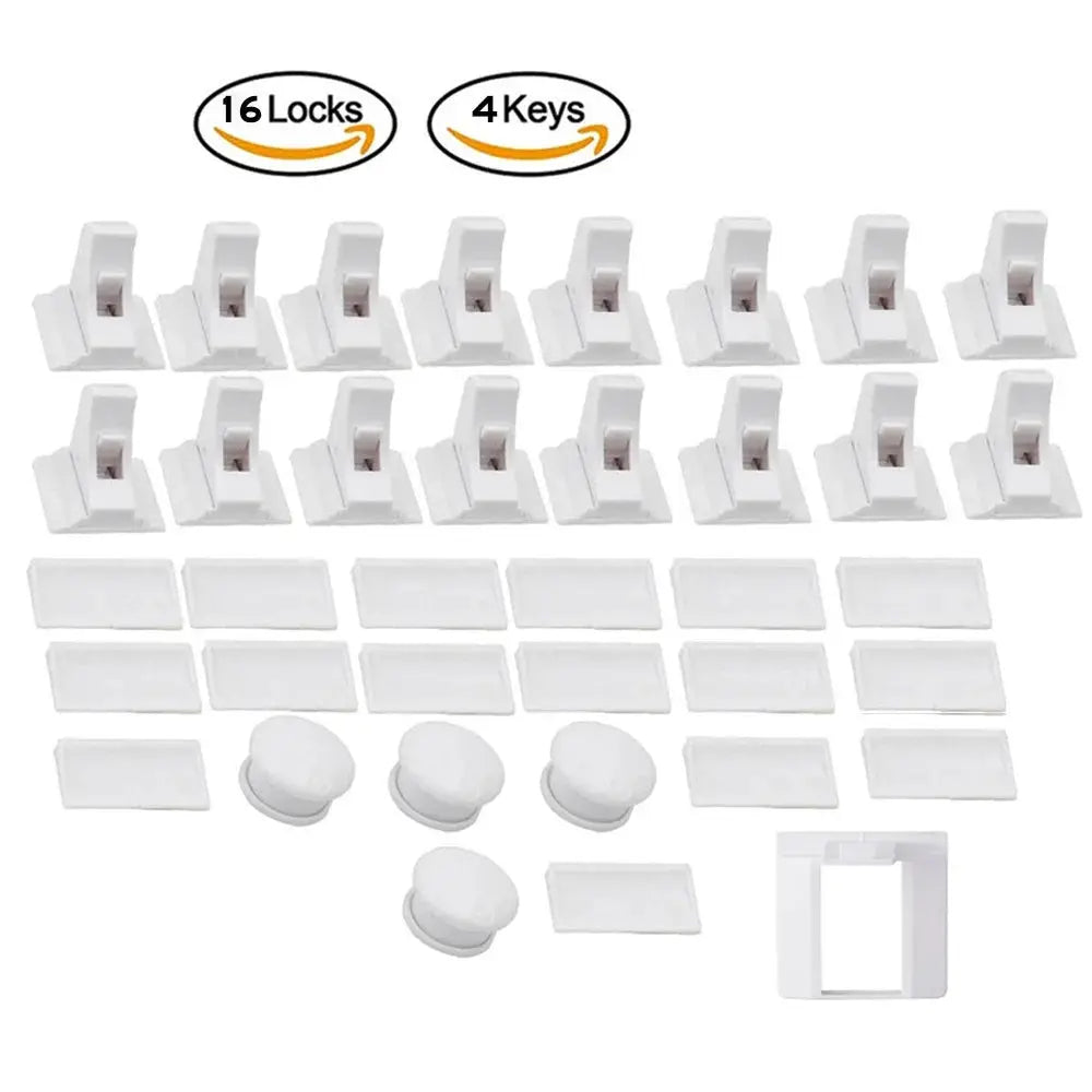 Simples Market baby safety lock set; white invisible magnetic cabinet and drawer locks with 16 locks and 4 keys