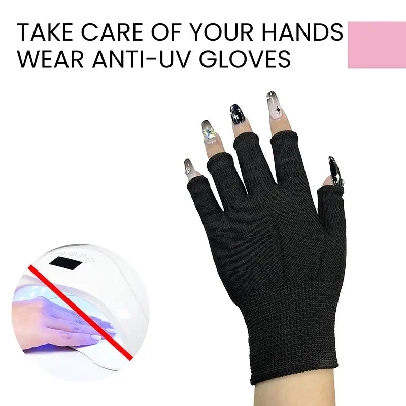 GlamNail Fingerless UV Gel Nail Gloves Shield For Safe Manicures Under LED Lamps Protecting Skin