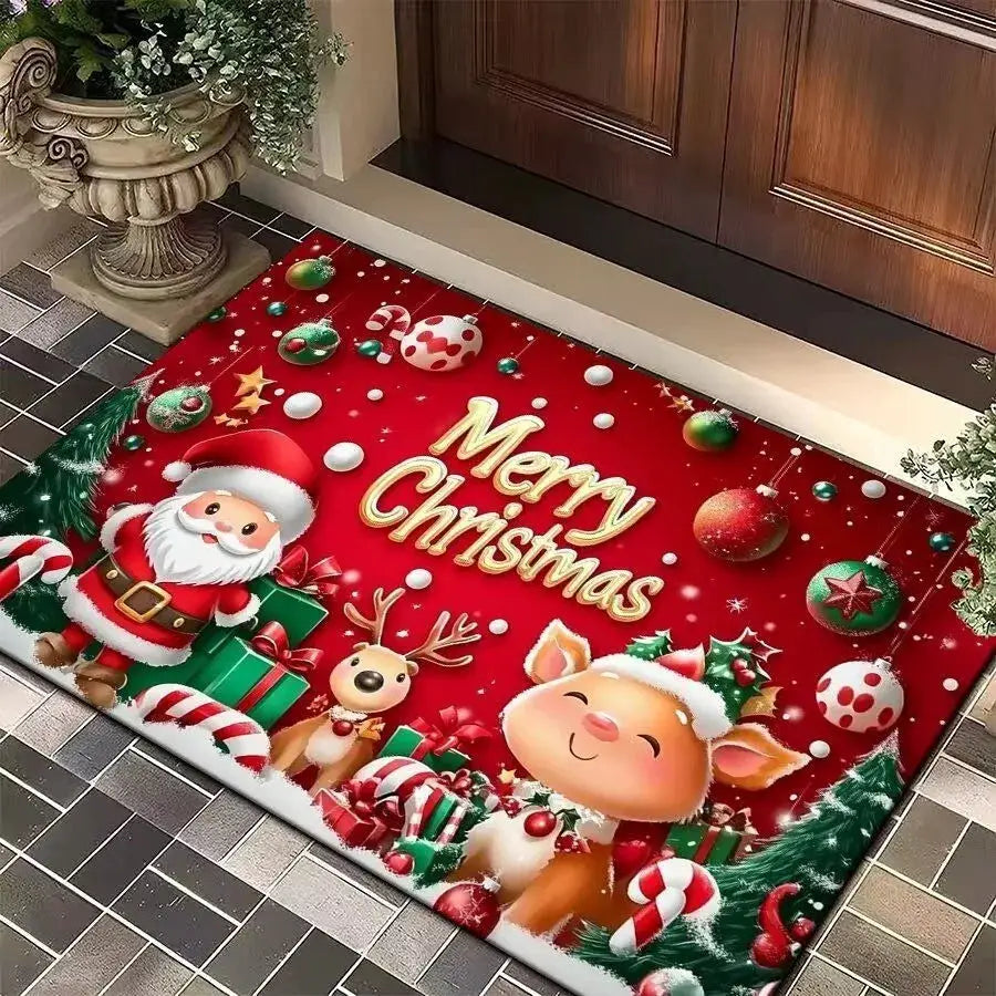 Christmas Tree Santa Claus Elk Entrance Doormat Anti Slip Floor Mat for Entry Door