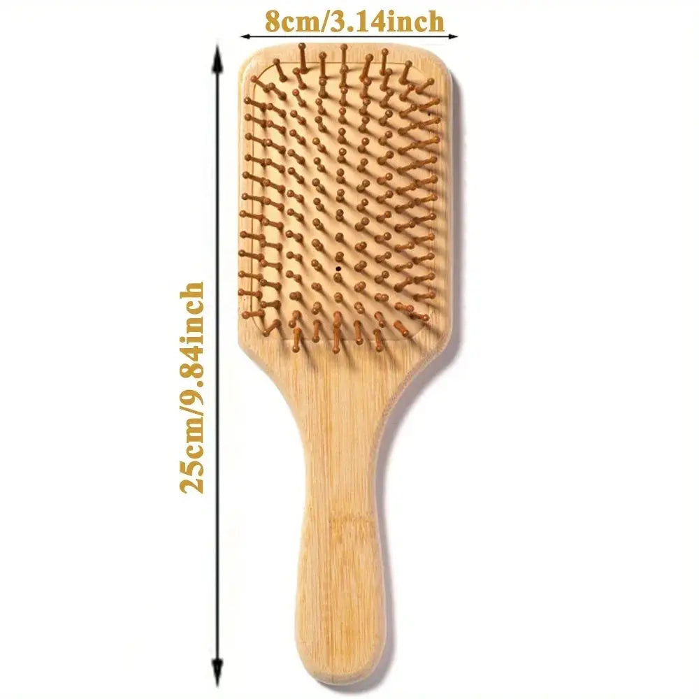 Natural Bamboo Paddle Comb With Air Cushion Anti Static Tangle Free Scalp Massage For Real Hair Wigs