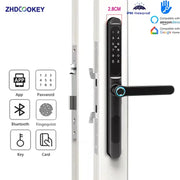 Slim sliding door smart lock 2.8cm black with fingerprint keypad, IC card, Bluetooth, app and Alexa