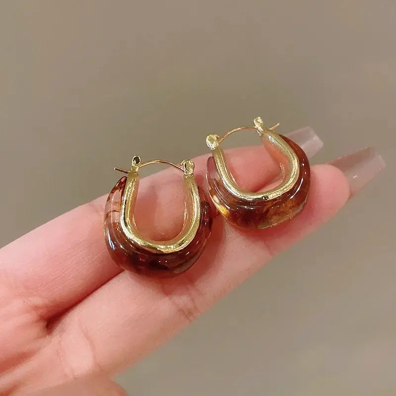 Vintage Dripping Oil U Shaped Hoop Earrings For Women Simple Temperament All Matching Jewelry 2024