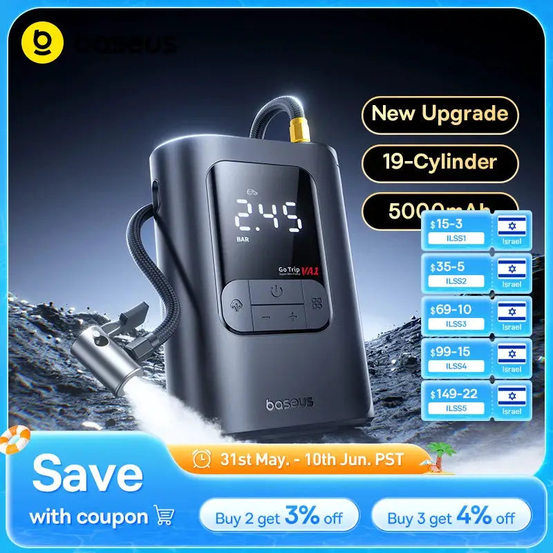 Baseus Wireless Car Air Pump Portable Tire Inflator With LCD Display