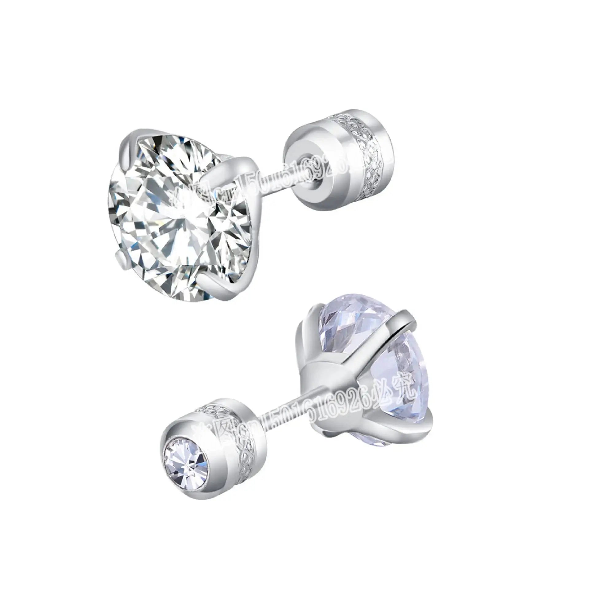 Titanium Steel Stud Earrings For Men And Women Screw Back CZ Zircon Round Four Color Silver Black Rose Gold Golden Gift