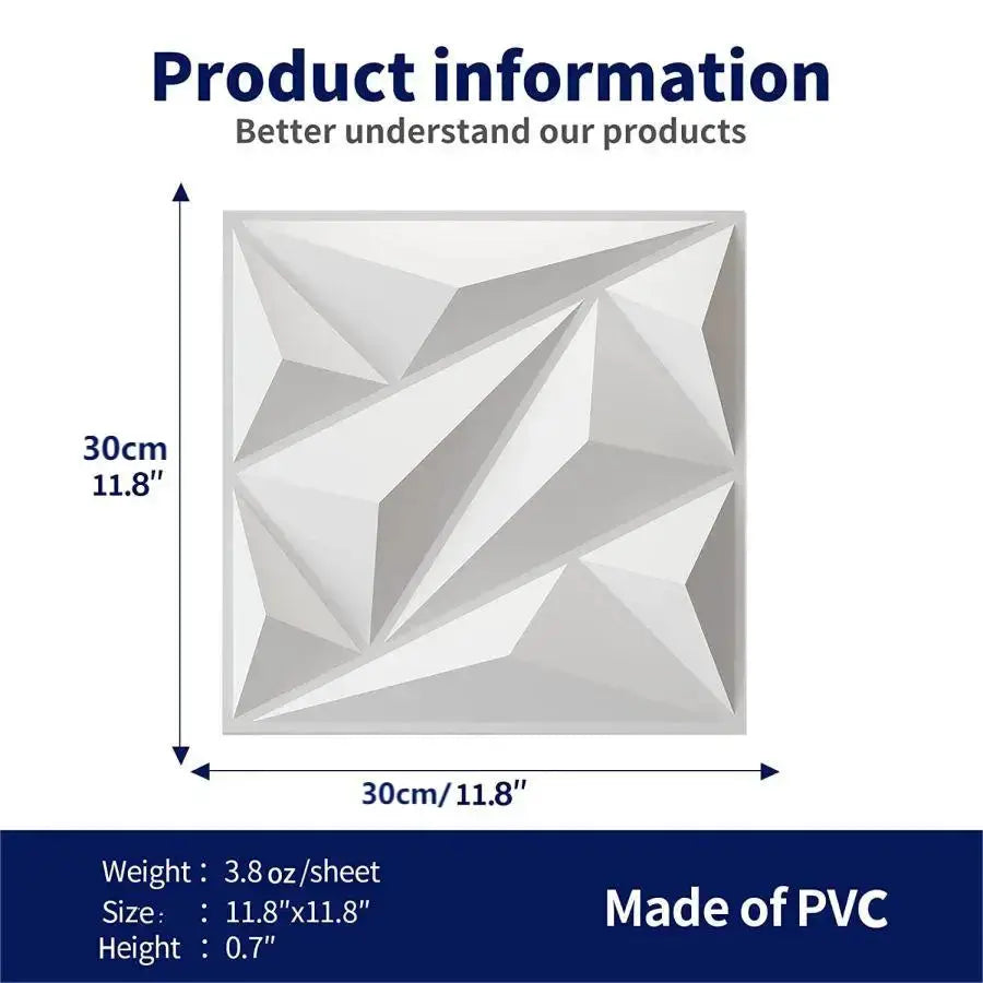3D textured PVC wall panel, 30x30 cm, gray and white geometric facets for indoor decor