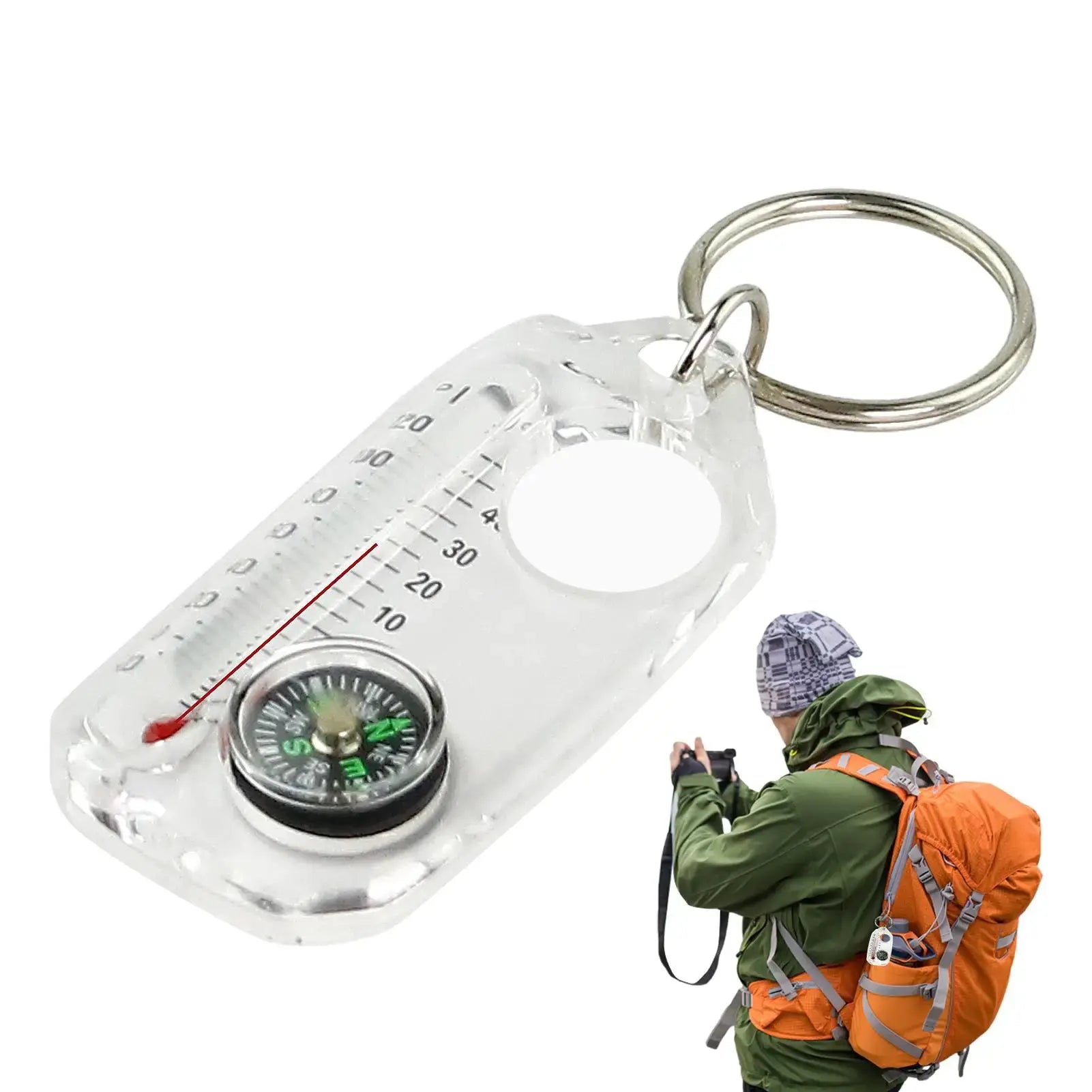 Pocket Survival Compass Multifunction Mini Keychain With Thermometer For Camping Hiking Outdoor Survival Tool