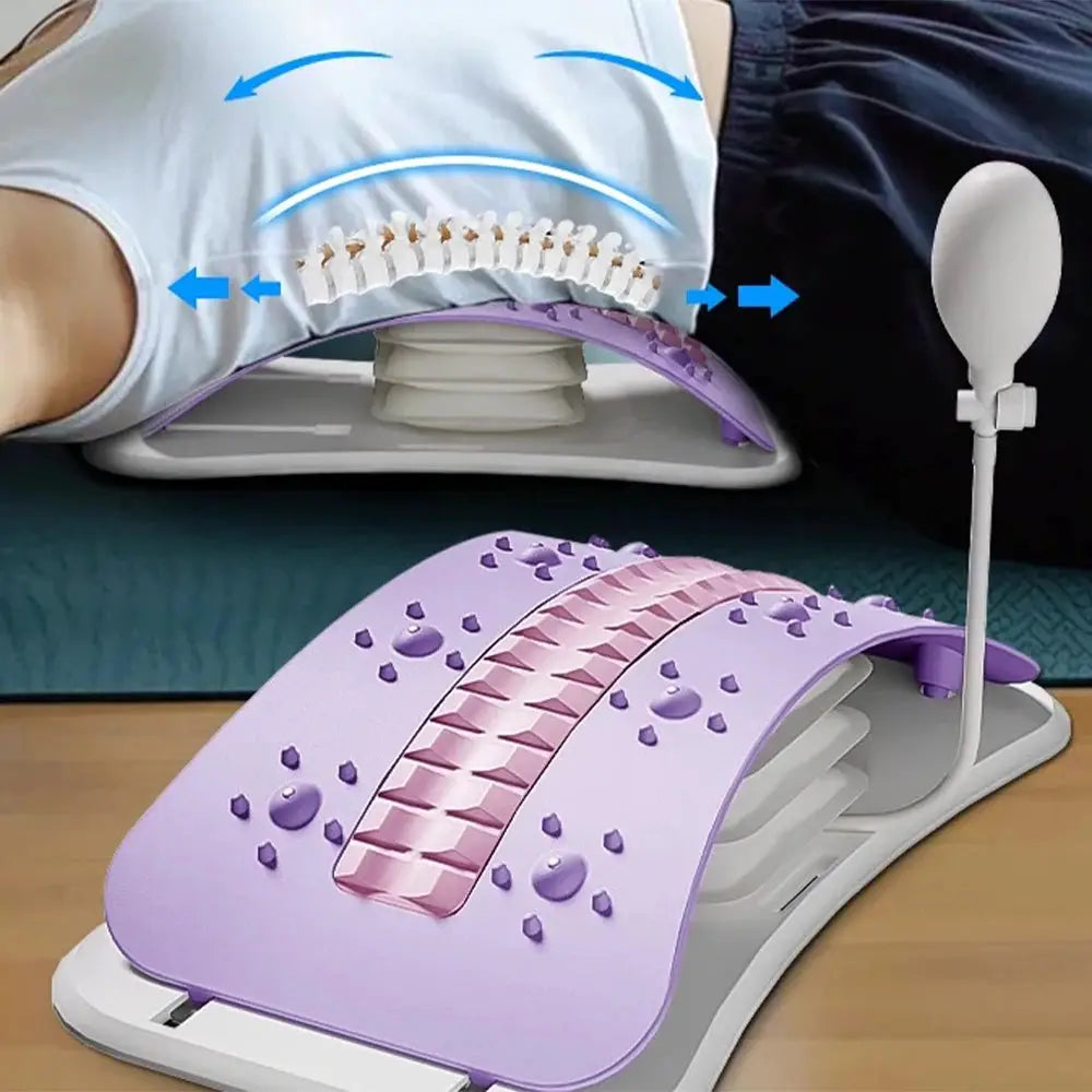 Foreverlily adjustable back massager by Simples Market, purple airbag lumbar and neck support with handheld pump.