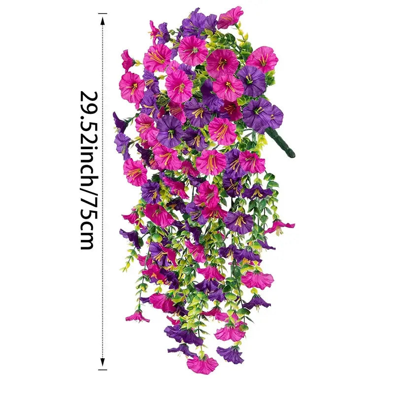 75cm White Artificial Morning Glory Wall Hanging Vines With Eucalyptus Silk Flowers For Home Or Garden Decor
