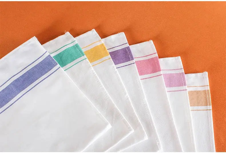 European kitchen towel placemats set in thickened white cotton with multicolor striped borders