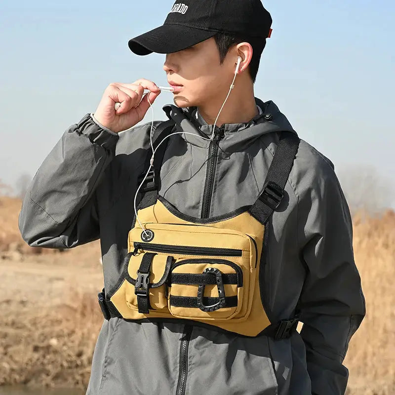 Outdoor Tactical Chest Bag in tan with front MOLLE pockets