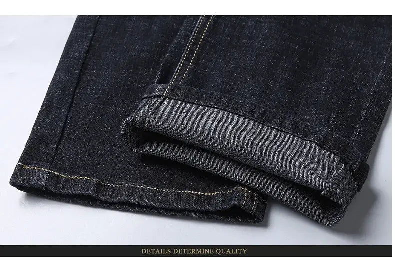 Simples Market men's classic denim jeans, dark indigo, rolled cuffs