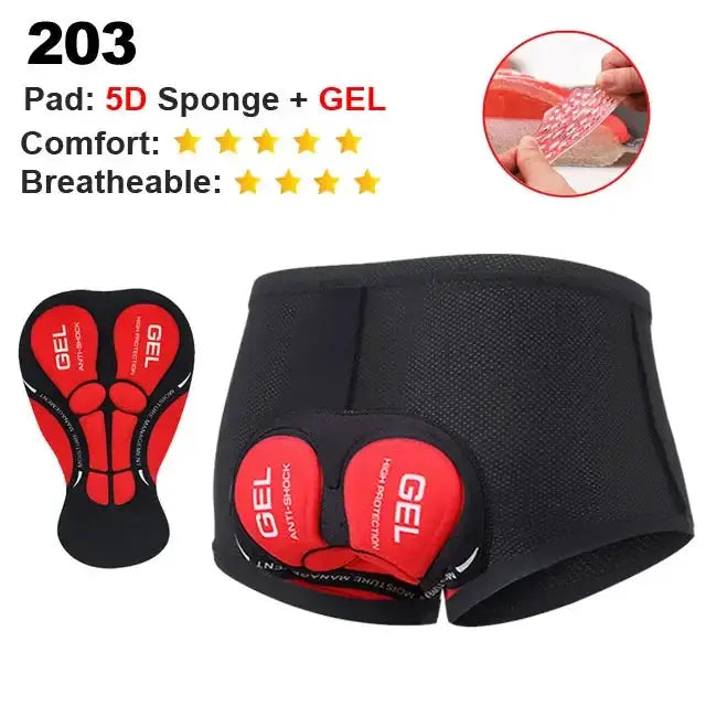 Cycling shorts, breathable black with red 5D gel pad insert