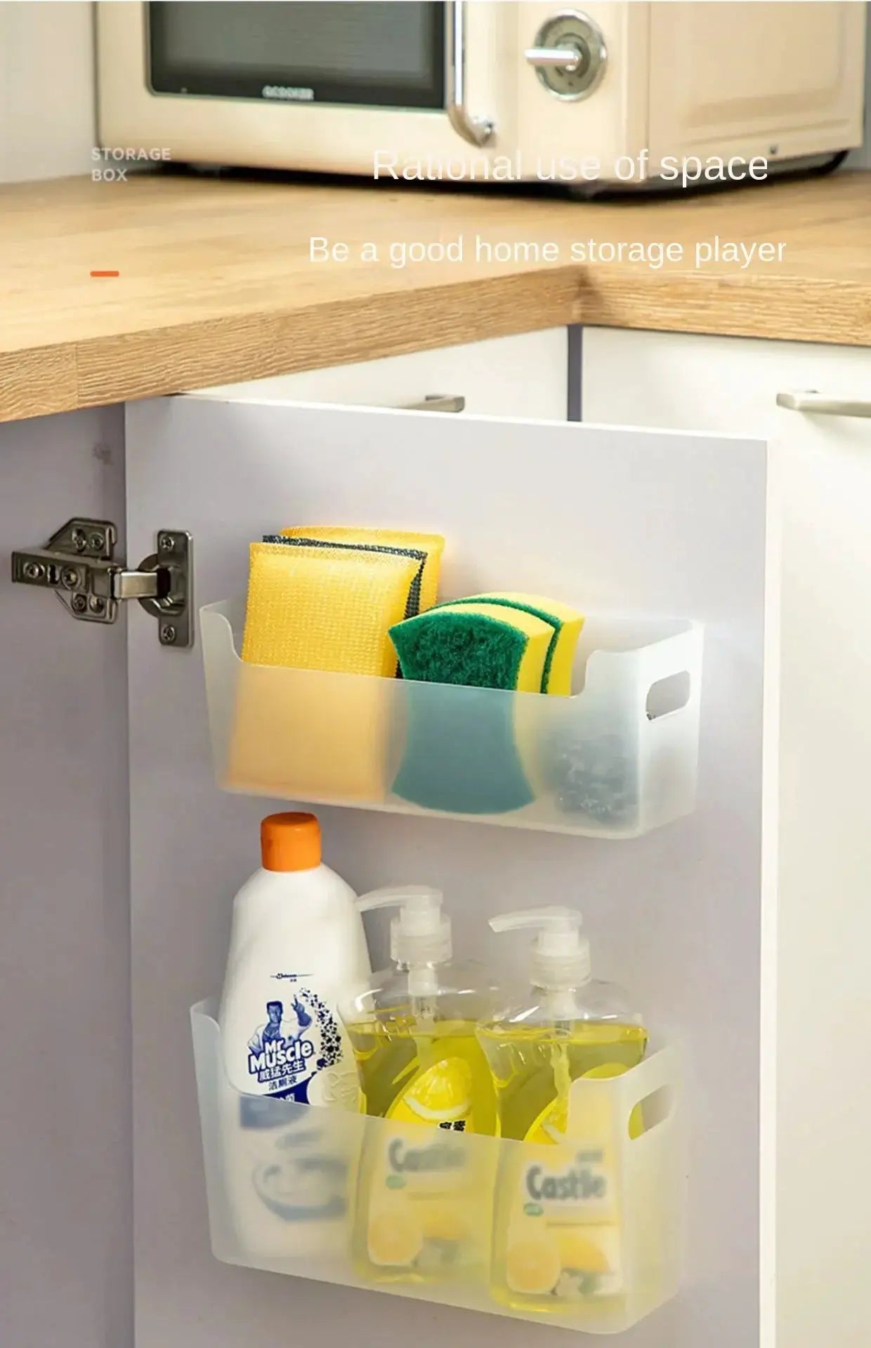 Simples Market cabinet door organiser with clear hanging storage pockets for kitchen