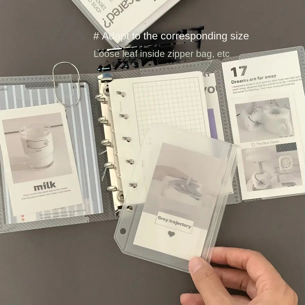Notebook cover, clear PP three-fold for M5/A7/A6, with mini card/photo storage pocket