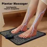 Electric USB charging foot massage mat with 8 modes, black patterned surface and controller