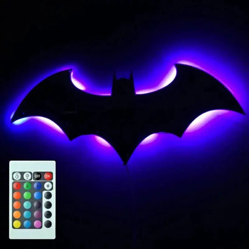 Creative wooden bat wall lamp with purple LED glow and remote control
