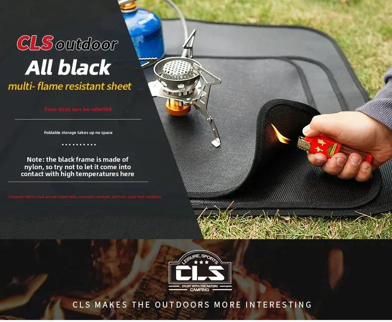 CLS outdoor all-black flame-resistant camping mat for fireproof insulation and barbecue use