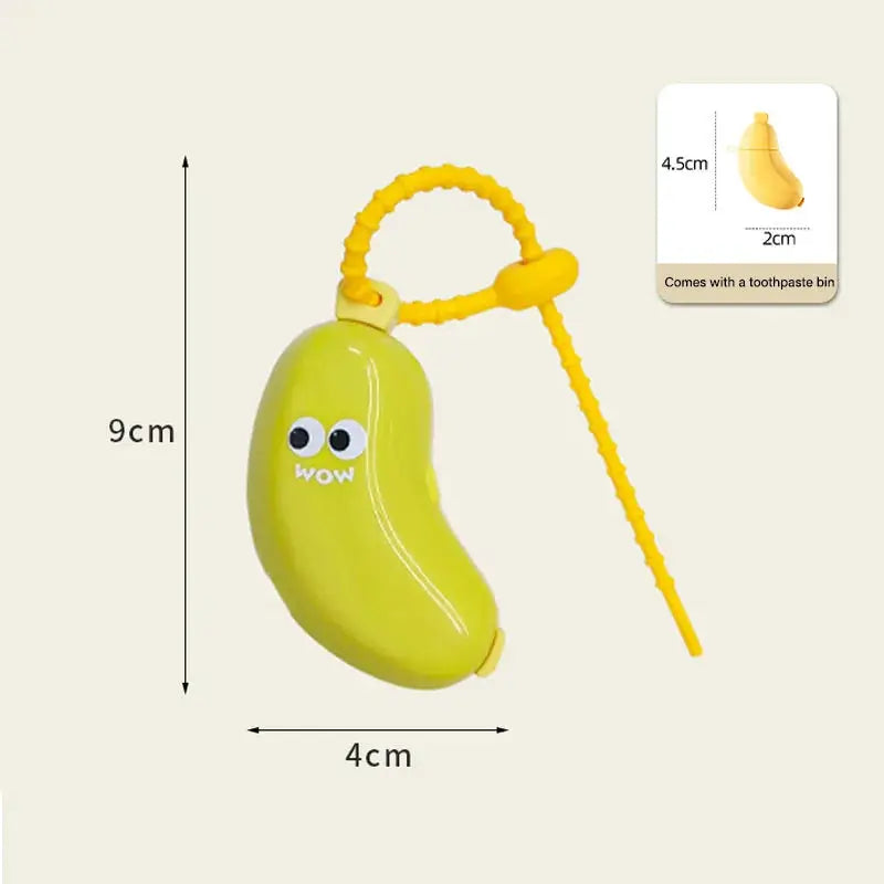Banana-shaped yellow toothbrush protective cap with built-in toothpaste storage and strap, Simples Market travel cover