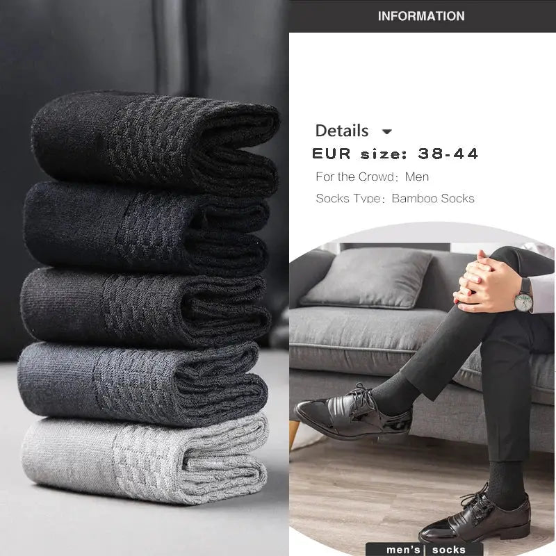 Men Bamboo Fiber Crew Socks 5 Pairs Breathable Moisture Wicking Casual Dress Socks For Spring Summer Autumn