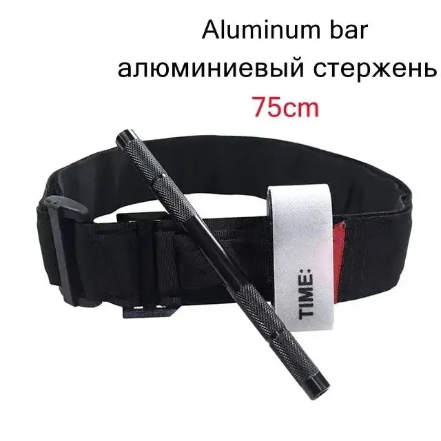 Tourniquet with black strap and aluminum rod, TIME brand, 75 cm, reusable survival/hemostasis device