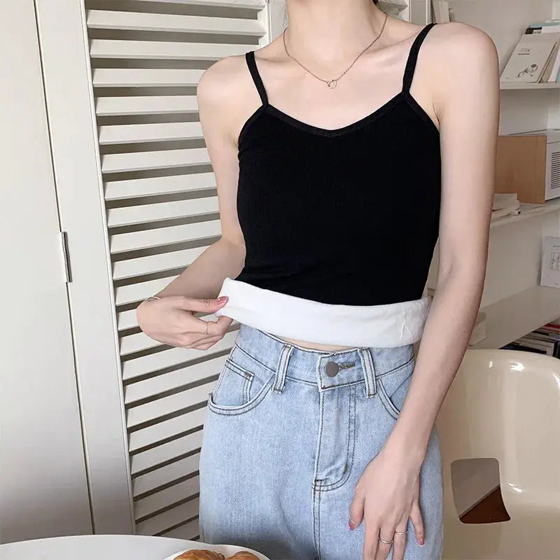 VelvetyLux Thermal Velvet Crop Top For Women Elastic Fit For Comfortable Layering Black Tank