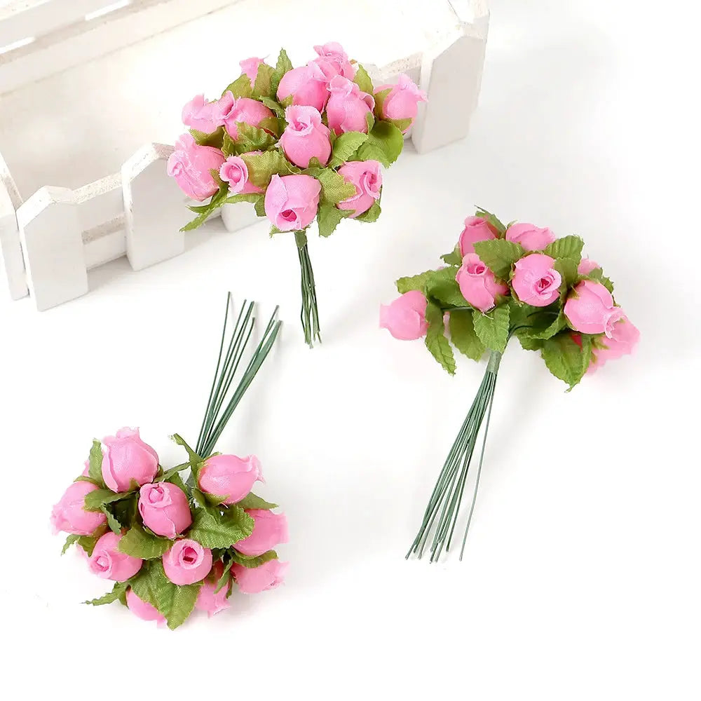 12 Pieces Mini Artificial Rose Bouquet Silk Roses for Home Decor and Wedding Decor Craft Wreath Gift