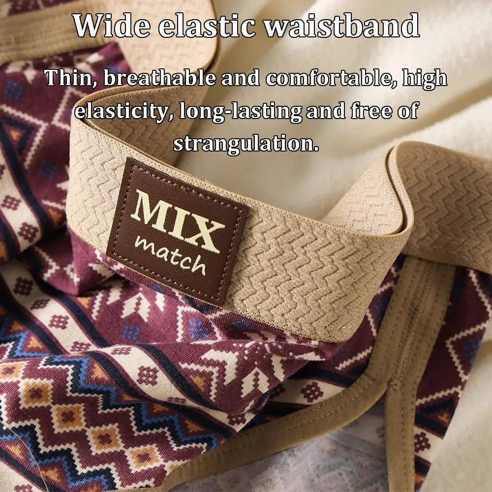 Three-pack cotton vintage-print women's briefs with beige wide elastic waistband and MIX match label