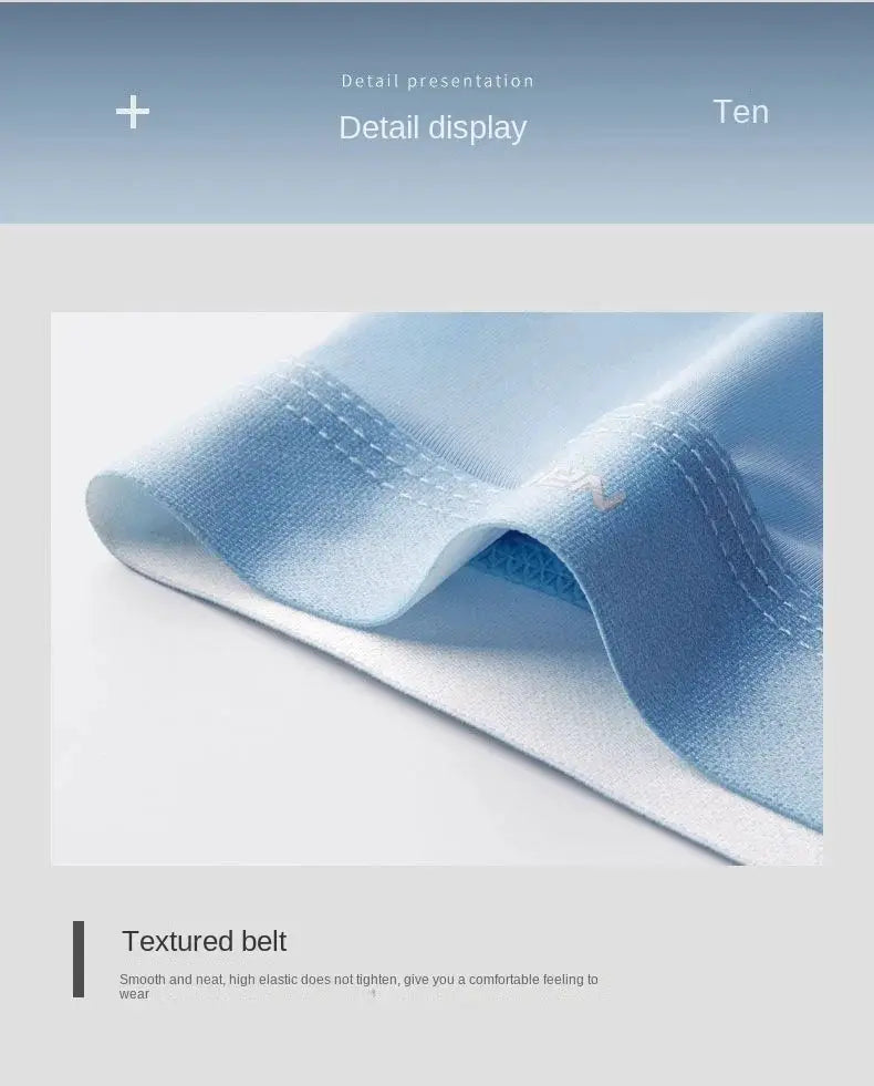 Textured blue belt close-up with white stitching detail