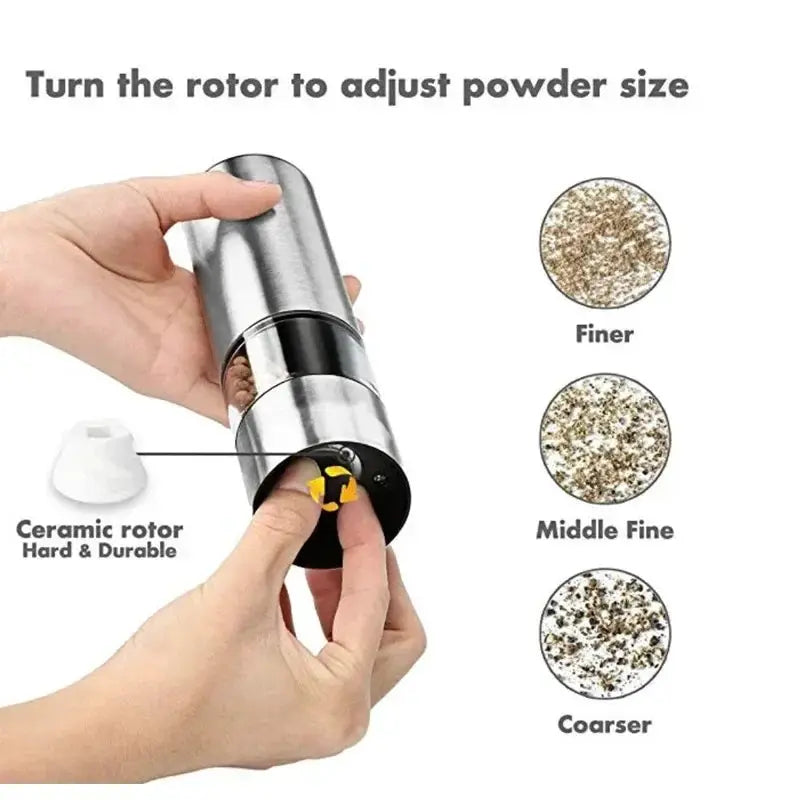 Electric Salt and Pepper Grinder Set Stainless Steel One Handed Operation Automatic Spice Mill with Light for Kitchen