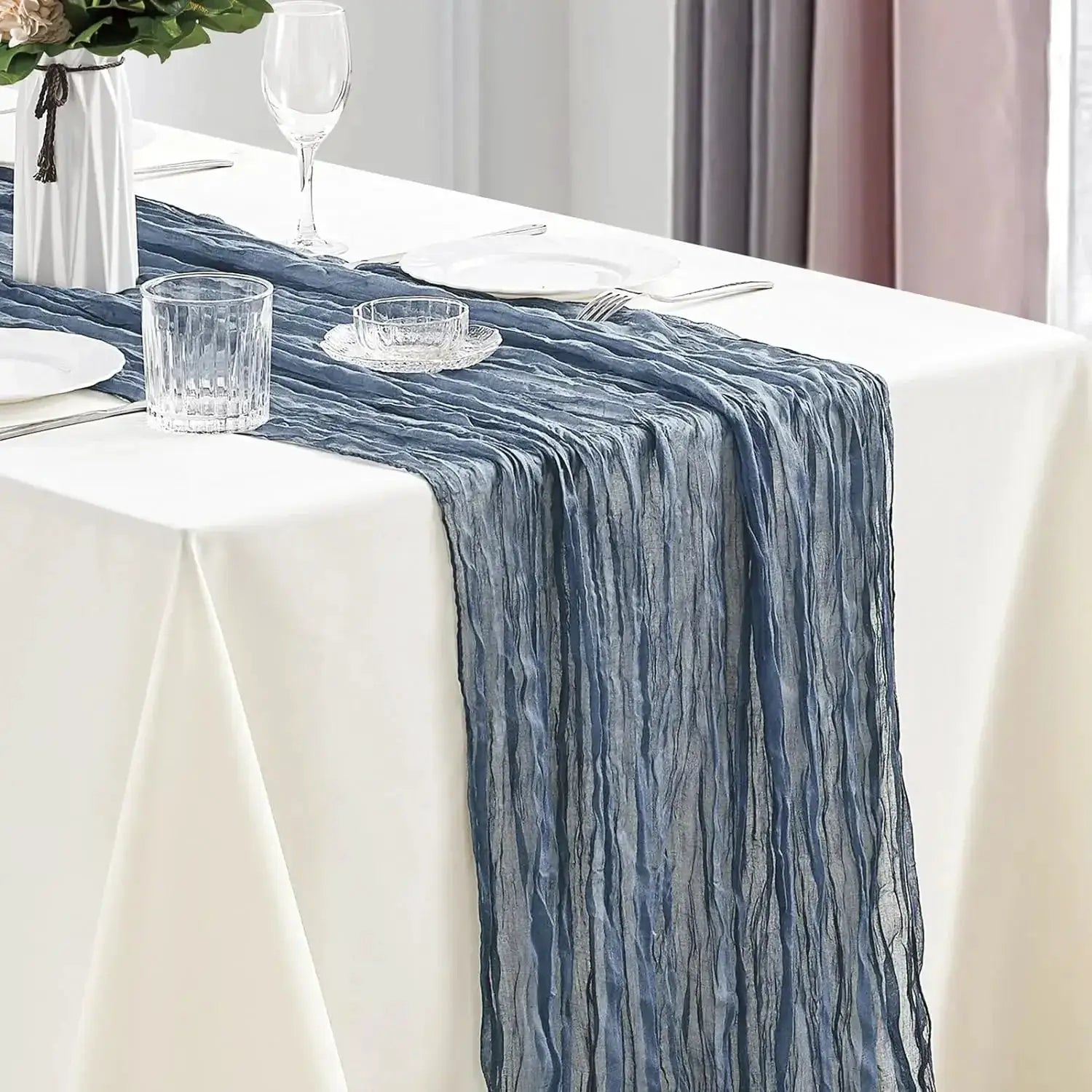 Set Of 10 Dusty Blue Cheesecloth Table Runners 40x270 Cm Boho Gauze Rustic Sheer For Wedding Bridal Shower Banquet