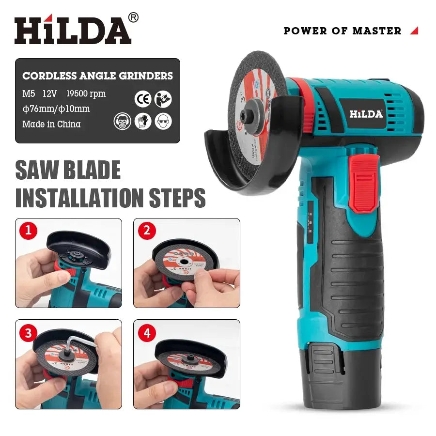 HiLDA 12V 3 Inch Lithium Electric Angle Grinder Portable Mini Handheld Cutting And Polishing Tool